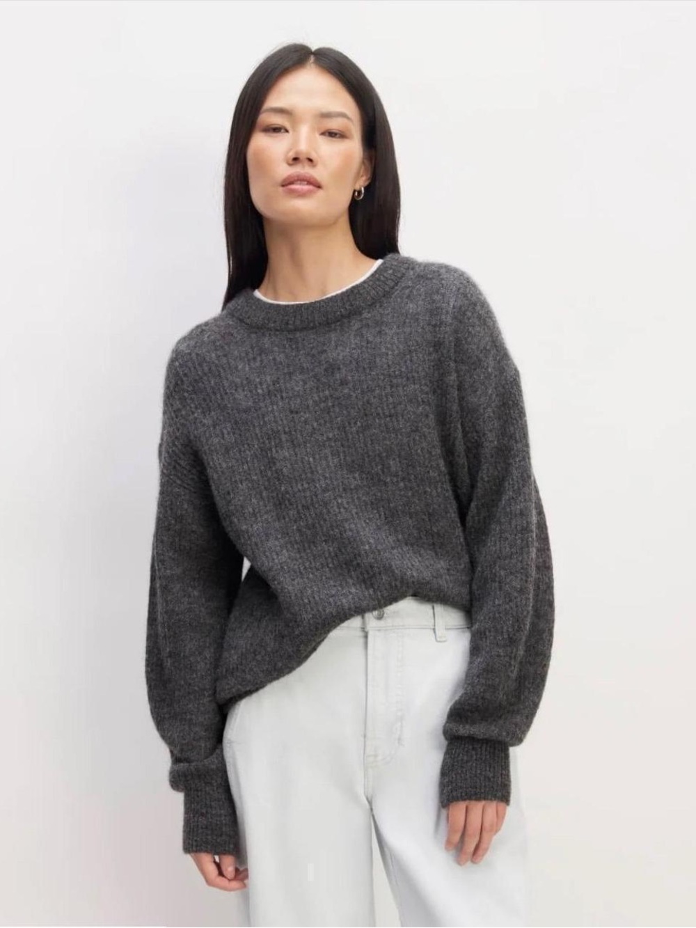 Everlane Alpaca Cropped Crewneck Sweater – Heather Gray – Size S